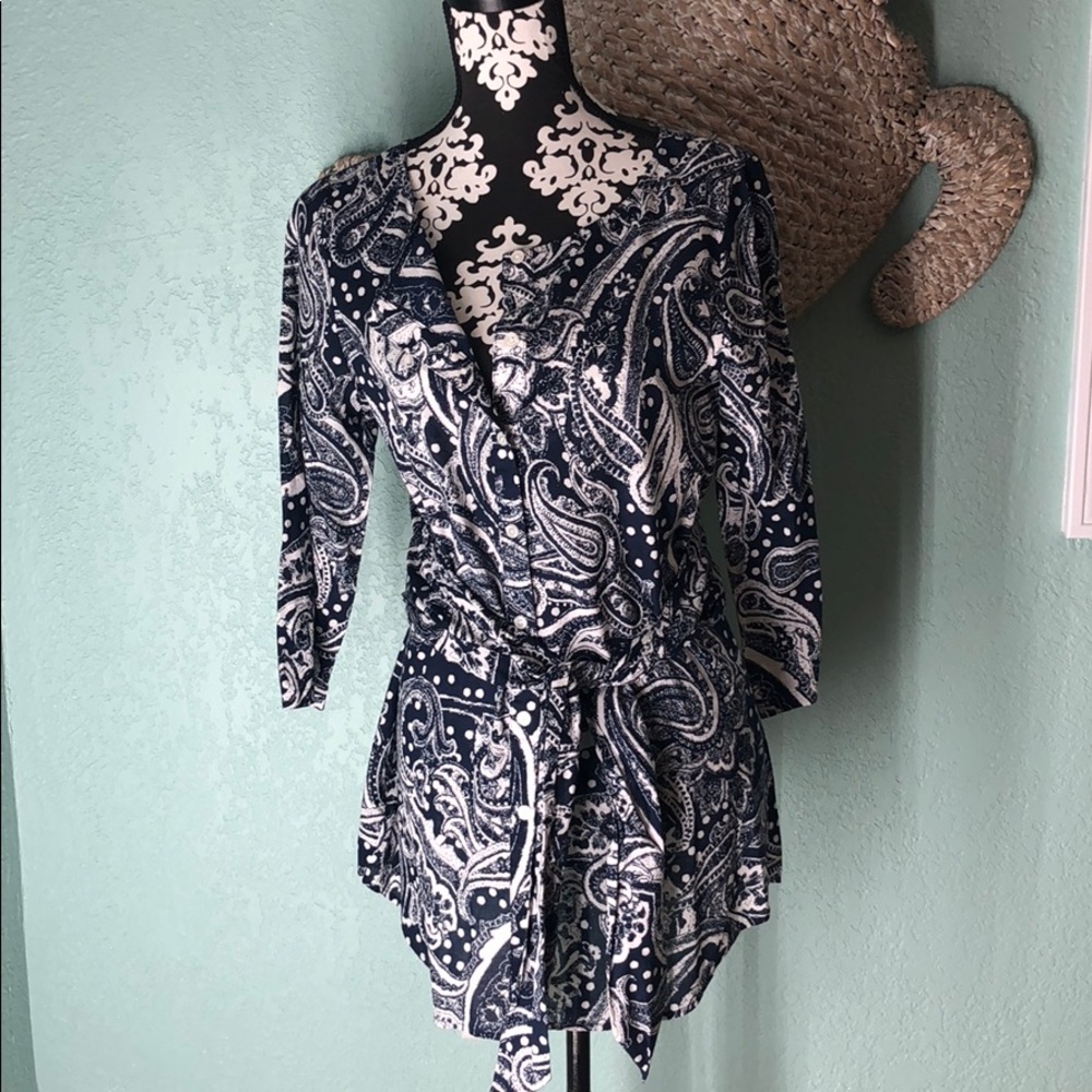 Paisley button down with belt tie